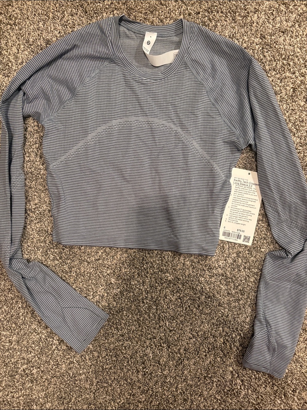 Lululemon swiftly cropped Women's Striped Long-Sleeve Crop Top - Blue